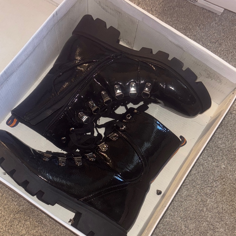 Glossy Black Combat Boots with Platform Sole